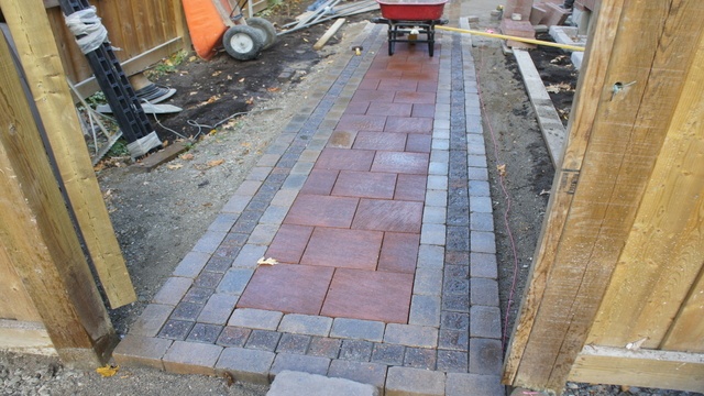 Paving stones being installed